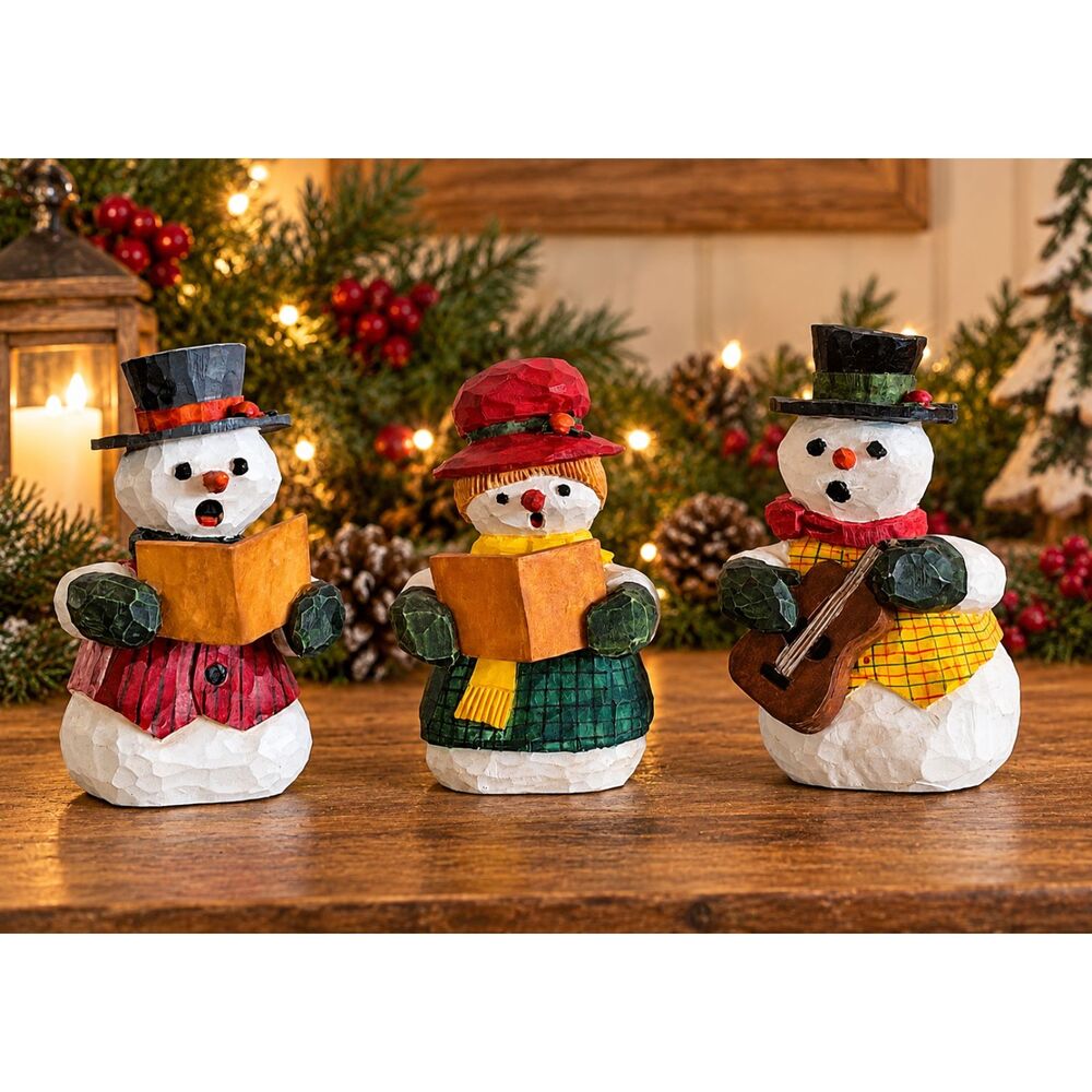 Vintage 1995 Don Martin Enesco Snowman Christmas Carolers Figurines Set of 3